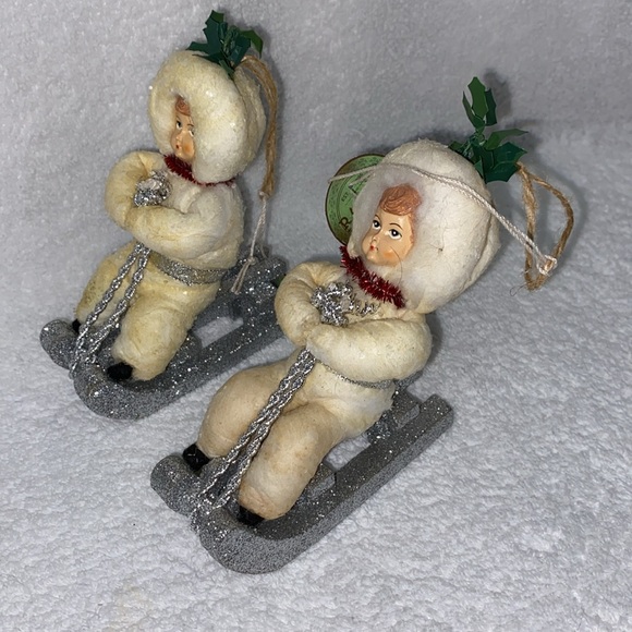 NWT ragon house batting boy on glitter sled ornament vintage primitive look - Picture 3 of 7